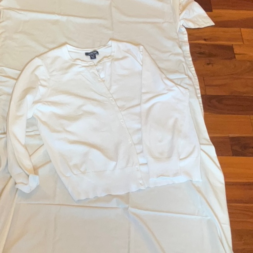 Lands' End White Cardigan Sweater